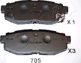 Ashika 51-07-705 - Brake Pad Set, disc brake www.parts5.com