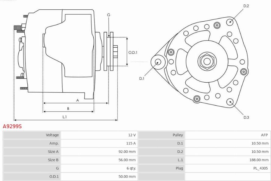 AS-PL A9299S - Generator / Alternator www.parts5.com