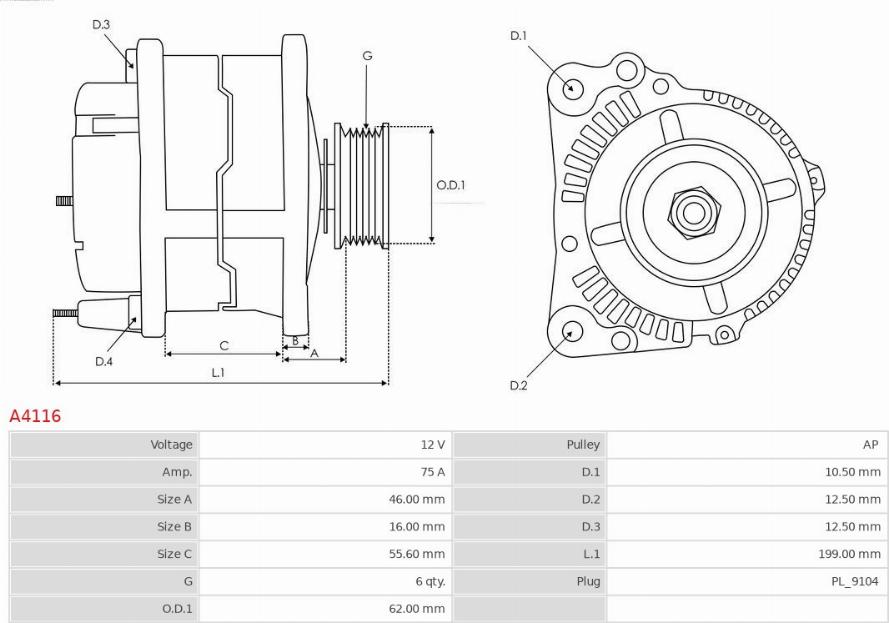 AS-PL A4116 - Генератор parts5.com