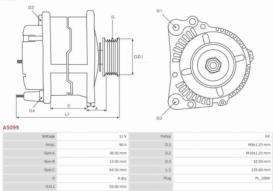 AS-PL A5099 - Generator / Alternator www.parts5.com