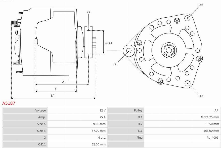 AS-PL A5187 - Generator / Alternator www.parts5.com