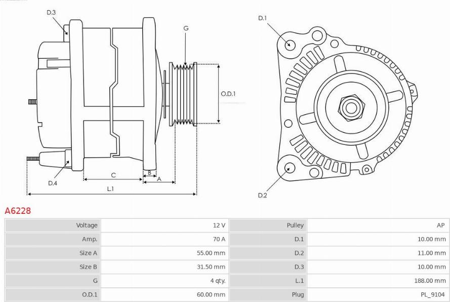 AS-PL A6228 - Generator / Alternator www.parts5.com