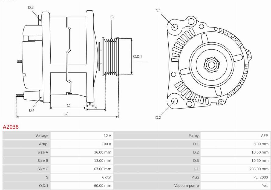 AS-PL A2038 - Generator / Alternator parts5.com