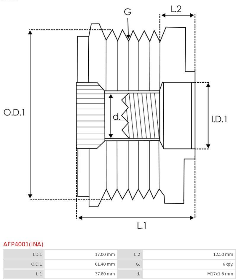 AS-PL AFP4001(INA) - Шкив генератора, муфта www.parts5.com
