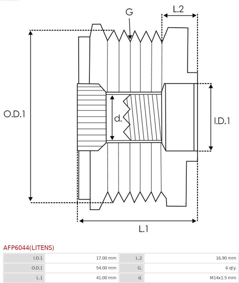 AS-PL AFP6044(LITENS) - Pulley, alternator, freewheel clutch www.parts5.com