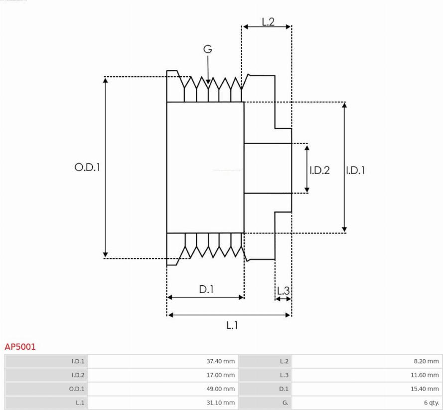 AS-PL AP5001 - Fulie, alternator www.parts5.com