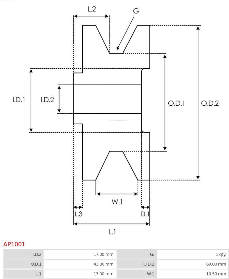 AS-PL AP1001 - Fulie, alternator www.parts5.com