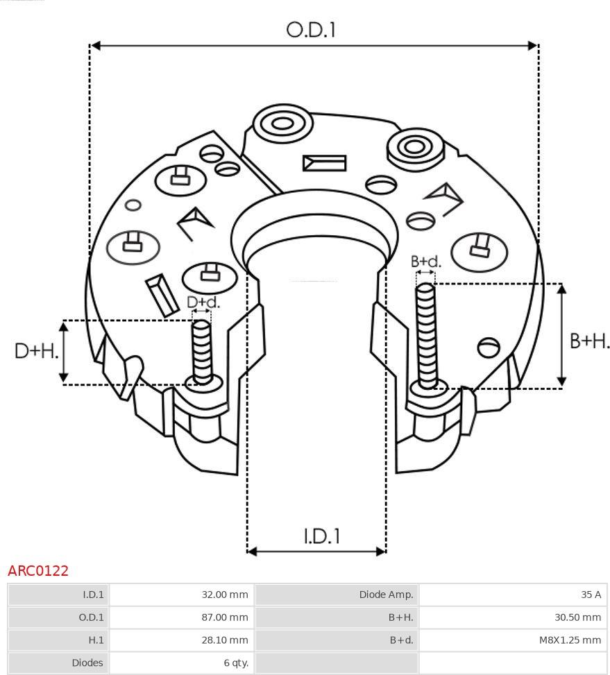 AS-PL ARC0122 - Rectifier, alternator www.parts5.com