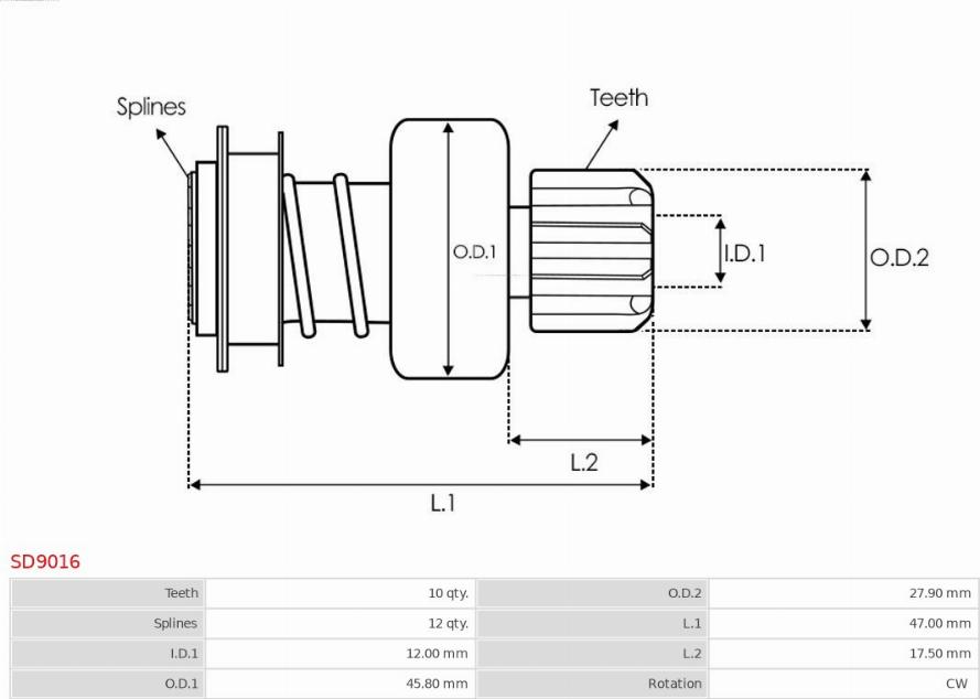 AS-PL SD9016 - Ведущая шестерня, стартер www.parts5.com