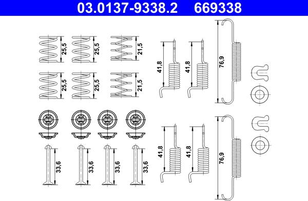 ATE 03.0137-9338.2 - Tartozékkészlet, rögzítőfék pofa www.parts5.com