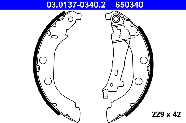 ATE 03.0137-0340.2 - Комплект тормозных колодок, барабанные www.parts5.com