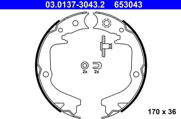 ATE 03.0137-3043.2 - Комплект спирачна челюст, ръчна спирачка www.parts5.com