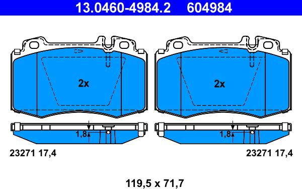 ATE 13.0460-4984.2 - Komplet pločica, disk-kočnica www.parts5.com