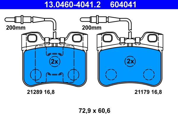 ATE 13.0460-4041.2 - Тормозные колодки, дисковые, комплект www.parts5.com