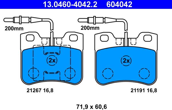 ATE 13.0460-4042.2 - Тормозные колодки, дисковые, комплект www.parts5.com