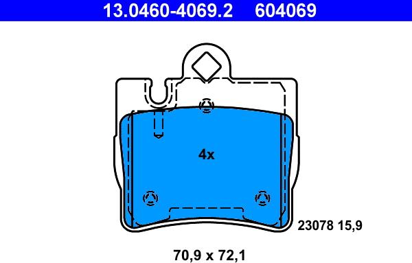 ATE 13.0460-4069.2 - Komplet pločica, disk-kočnica www.parts5.com