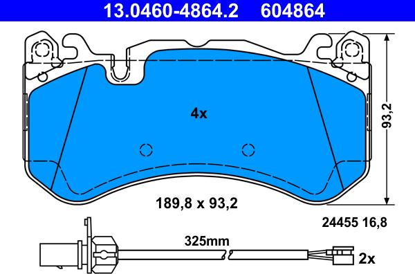 ATE 13.0460-4864.2 - Komplet pločica, disk-kočnica www.parts5.com