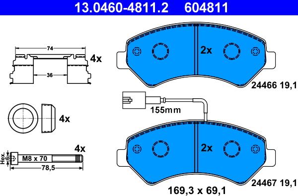 ATE 13.0460-4811.2 - Brake Pad Set, disc brake www.parts5.com