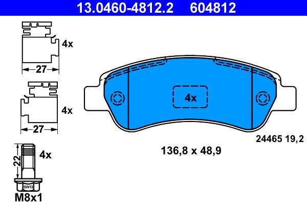 ATE 13.0460-4812.2 - Sada brzdových platničiek kotúčovej brzdy www.parts5.com