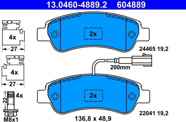 ATE 13.0460-4889.2 - Brake Pad Set, disc brake www.parts5.com