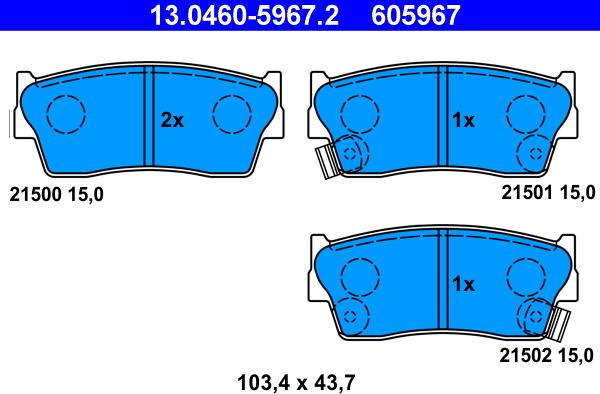 ATE 13.0460-5967.2 - Komplet kočnih obloga, disk kočnica www.parts5.com