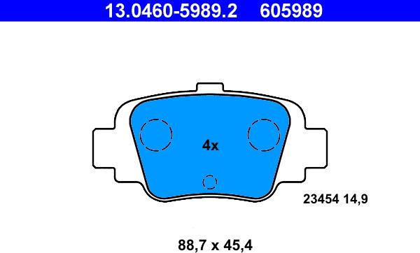 ATE 13.0460-5989.2 - Brake Pad Set, disc brake www.parts5.com