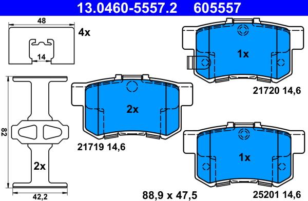 ATE 13.0460-5557.2 - Bremsbelagsatz, Scheibenbremse www.parts5.com