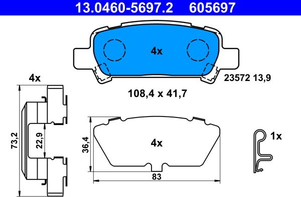 ATE 13.0460-5697.2 - Тормозные колодки, дисковые, комплект www.parts5.com