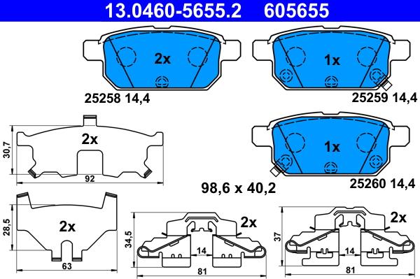 ATE 13.0460-5655.2 - Brake Pad Set, disc brake www.parts5.com