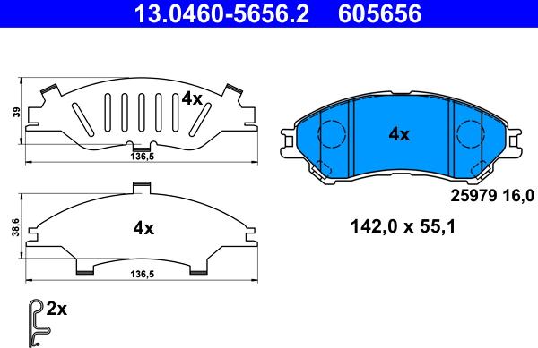 ATE 13.0460-5656.2 - Brake Pad Set, disc brake www.parts5.com