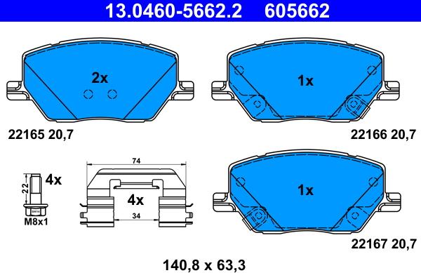 ATE 13.0460-5662.2 - Brake Pad Set, disc brake www.parts5.com