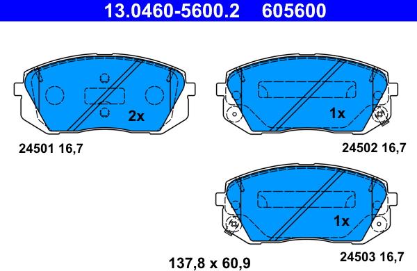 ATE 13.0460-5600.2 - Σετ τακάκια, δισκόφρενα www.parts5.com