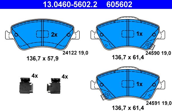 ATE 13.0460-5602.2 - Zestaw klocków hamulcowych, hamulce tarczowe www.parts5.com