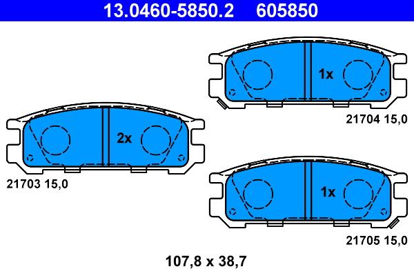 ATE 13.0460-5850.2 - Σετ τακάκια, δισκόφρενα www.parts5.com