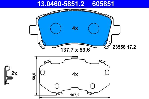 ATE 13.0460-5851.2 - Комплект спирачно феродо, дискови спирачки www.parts5.com