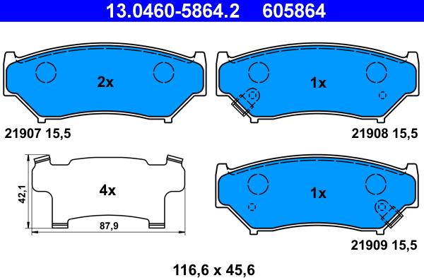 ATE 13.0460-5864.2 - Brake Pad Set, disc brake www.parts5.com