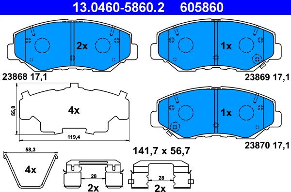 ATE 13.0460-5860.2 - Тормозные колодки, дисковые, комплект www.parts5.com