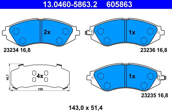 ATE 13.0460-5863.2 - Brake Pad Set, disc brake www.parts5.com