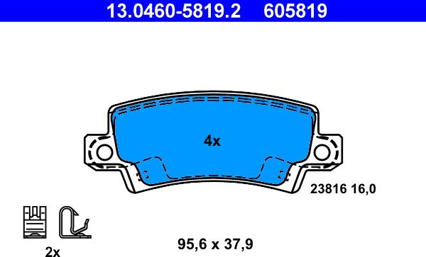 ATE 13.0460-5819.2 - Тормозные колодки, дисковые, комплект www.parts5.com