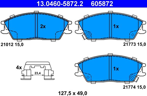 ATE 13.0460-5872.2 - Komplet zavornih oblog, ploscne (kolutne) zavore www.parts5.com