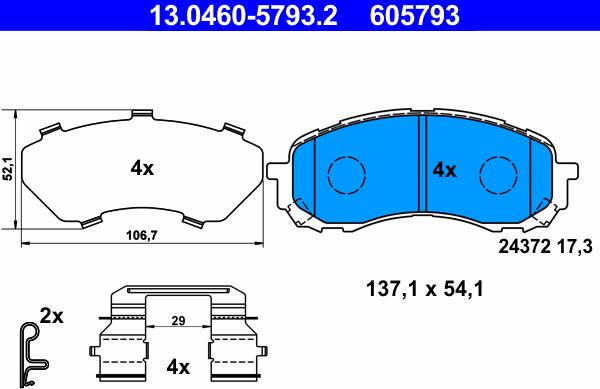 ATE 13.0460-5793.2 - Σετ τακάκια, δισκόφρενα www.parts5.com