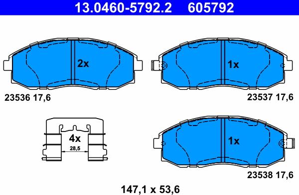 ATE 13.0460-5792.2 - Σετ τακάκια, δισκόφρενα www.parts5.com