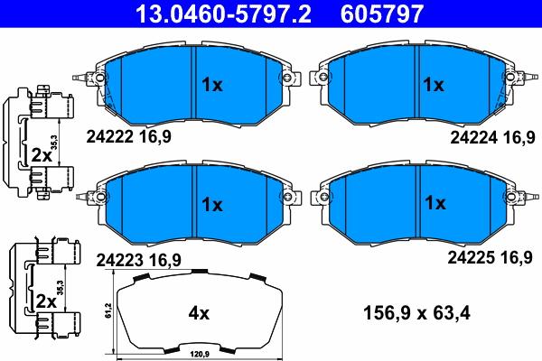 ATE 13.0460-5797.2 - Тормозные колодки, дисковые, комплект www.parts5.com