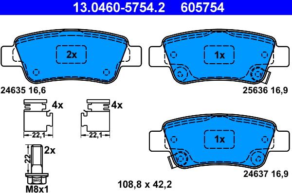 ATE 13.0460-5754.2 - Σετ τακάκια, δισκόφρενα www.parts5.com