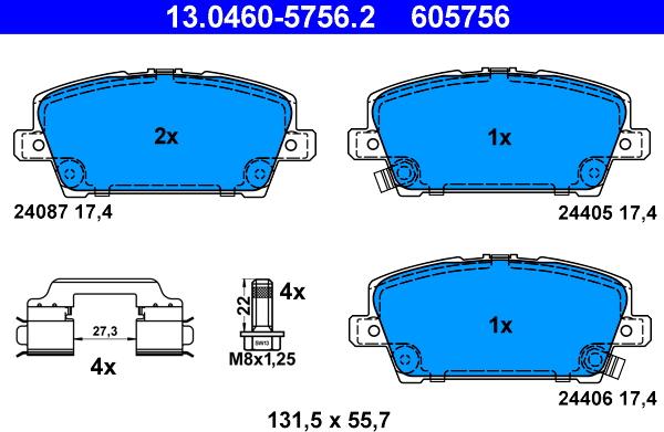 ATE 13.0460-5756.2 - Sada brzdových destiček, kotoučová brzda www.parts5.com