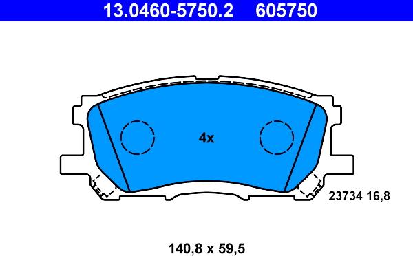 ATE 13.0460-5750.2 - Brake Pad Set, disc brake parts5.com