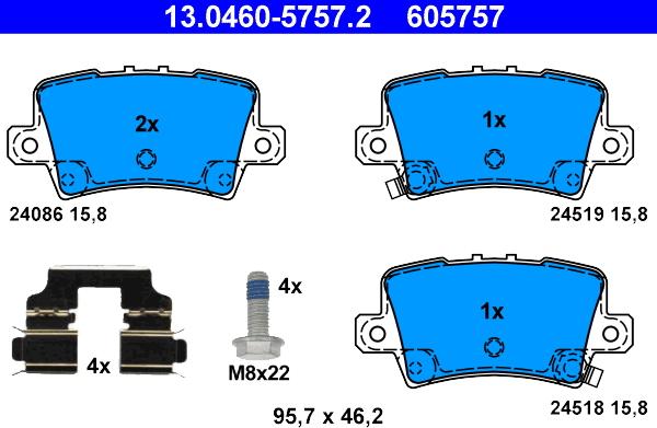 ATE 13.0460-5757.2 - Brake Pad Set, disc brake www.parts5.com