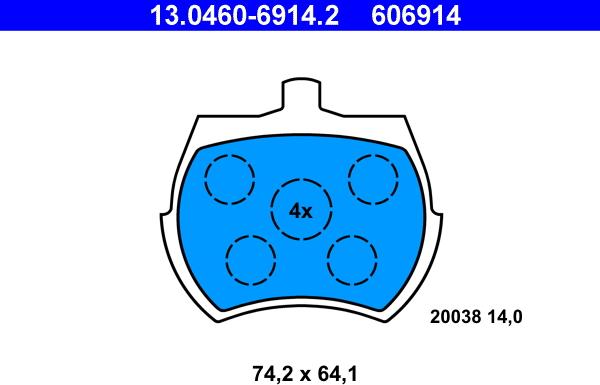 ATE 13.0460-6914.2 - Juego de pastillas de freno www.parts5.com