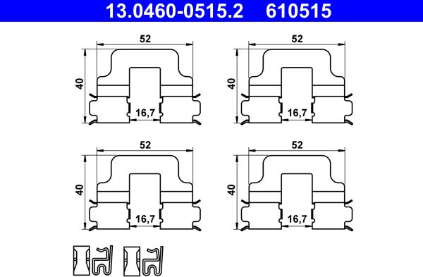 ATE 13.0460-0515.2 - Set accesorii, placute frana www.parts5.com