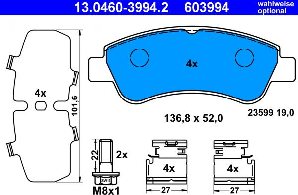 ATE 13.0460-3994.2 - Komplet kočnih obloga, disk kočnica www.parts5.com